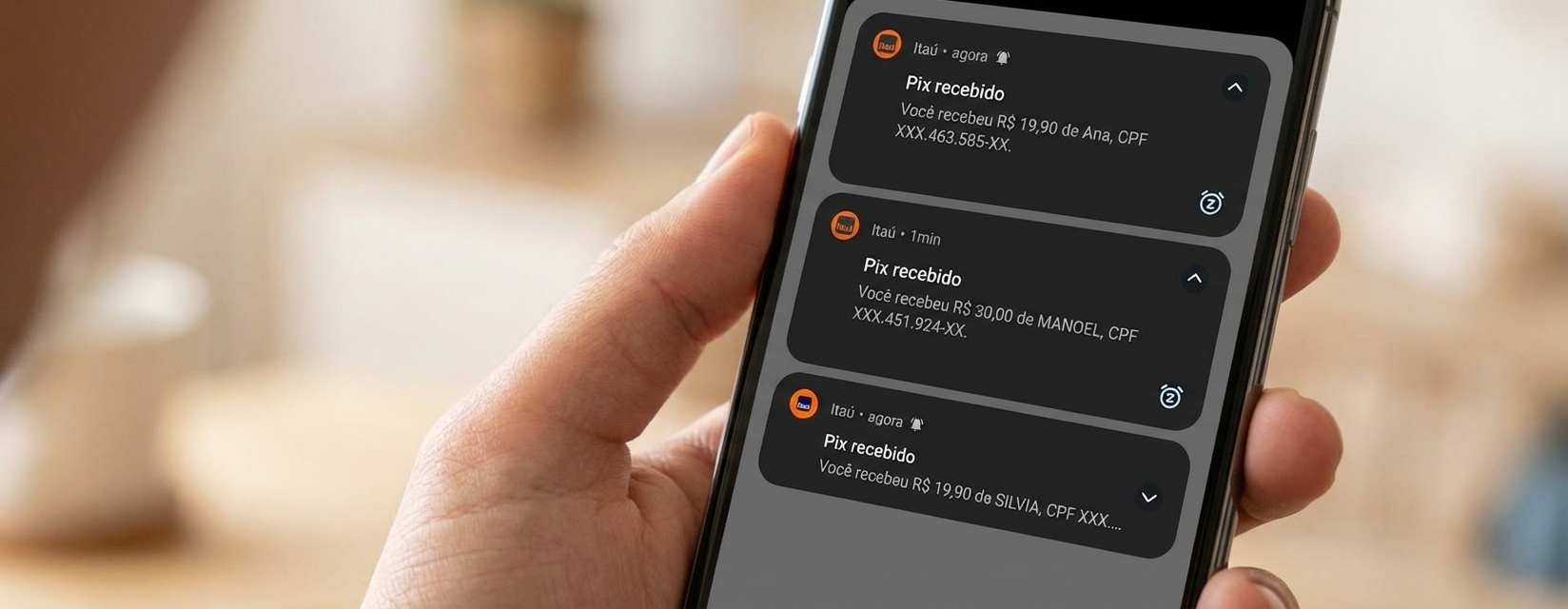 Notificações de PIX recebido